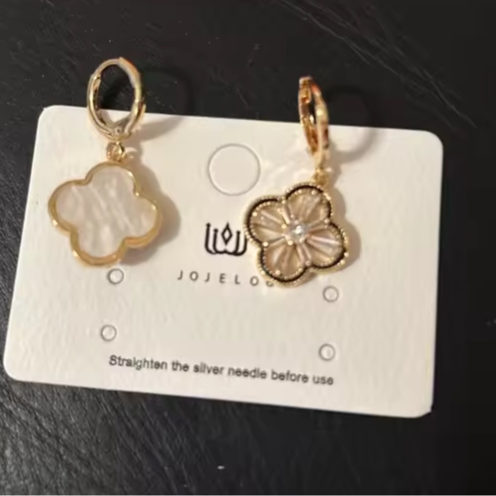 Clover Earrings Elegant Two-Sided Four-Leaf Clover Earrings โ Gold Plated - Picture 2 of 15